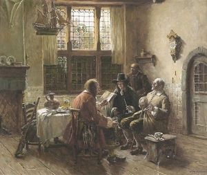Herrenrunde In Einem Altniederlandischen Interieur by Max Gaisser