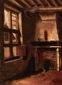 Blick In Eine Stube Mit Offenem Kamin Und Balkendecke by Max Gaisser