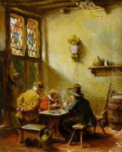 Niederlandisches Interieur Mit Drei Zechenden, Rauchenden Mannern