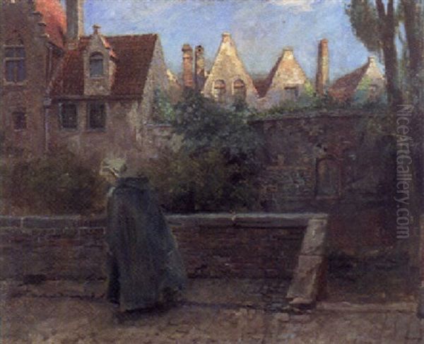 Spaziergangerin Vor Einer Altstadtkulisse - view 1