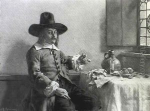Figure Seated At A Table Smoking A Pipe