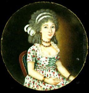 A Lady In White Dress Embroidered With Red Rosebuds by Gustav de Galard