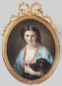 Jeune Femme Au Chien (cavalier King Charles)