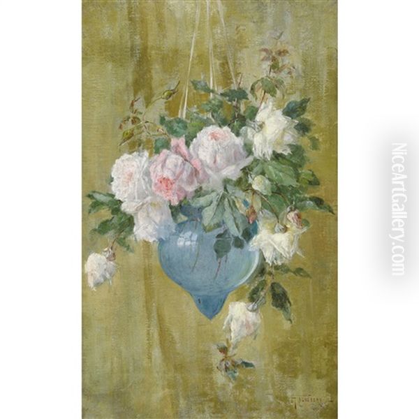 Rose In Vaso Di Vetro Blu - view 1