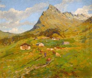 Sommerliche Bergpartie Mit Bauerin by Gioacchino Galbusera