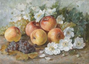 Stillleben Mit Apfeln, Trauben Und Weissen Anemonen by Gioacchino Galbusera