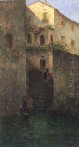 W,scherinnen Vor S_dlandischer Dorfpartie by Gioacchino Galbusera