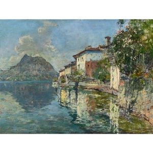 Gandria Am Luganersee Mit San Salvatore by Gioachimo Galbusera