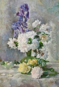 Blumenstilleben Mit Iris Und Buschrosen