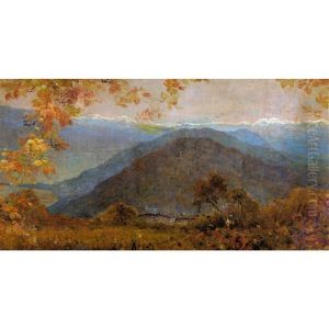 Tessiner Herbstlandschaft Mit Bergpanorama Und Hausern
