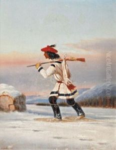 Indian Hunter On Snowshoes by Dennis Gale