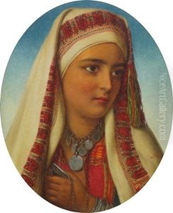 Portrait Of A North African Girl, Head And Shoulders In Traditional Dress