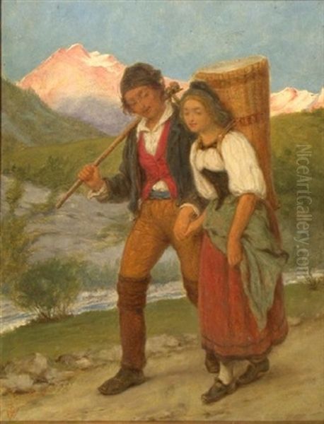 Swiss Peasants Returning Home Between Interlaken And Lauterbrunnen - view 1