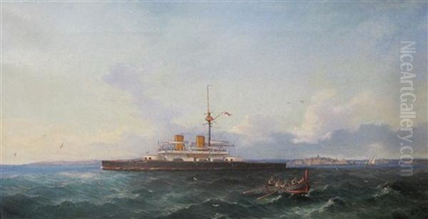 Hms Dreadnought Sailing Off The Entrance To Valetta Harbour, Malta - view 1