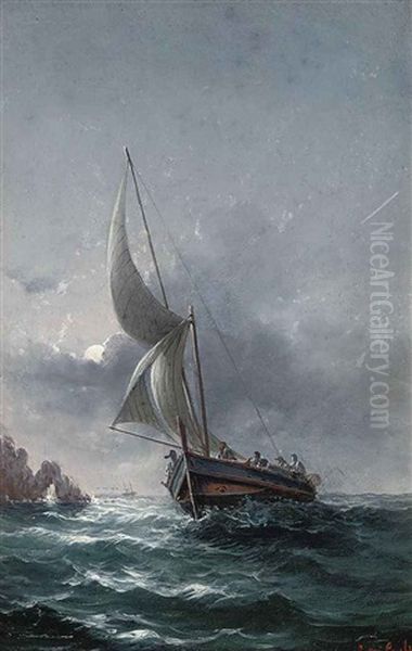 A Maltese Fishing Vessel Off The Coast Under Moonlight - view 1