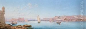 Marsamxett Harbour At Sunset (+ The Grand Harbour From Senglea; Pair) by Luigi Maria Galea