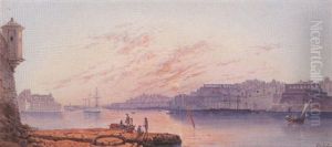 H.m. Troopship "crocodile" In The Grand Harbour, Malta by Luigi Maria Galea