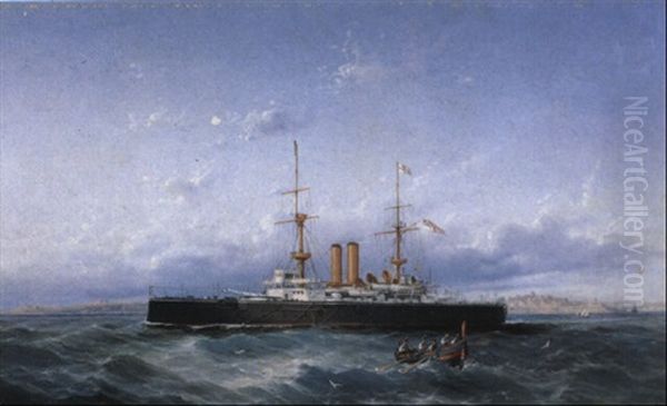 British Naval Vessel And Other Shipping Off Valletta - view 1