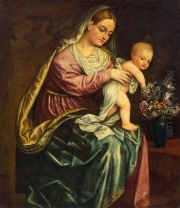 Madonna With The Infant Jesus And A Bouquet Of Flowers by Giovanni Gaetano Galeazzi