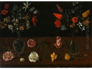 Stillleben Mit Zwei Blumenvasen by Fede Galizia