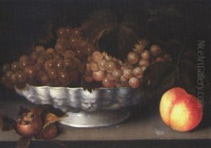 Natura Morta Con Alzata Di Frutta, Sul Piano Una Pesca E Due Nespole