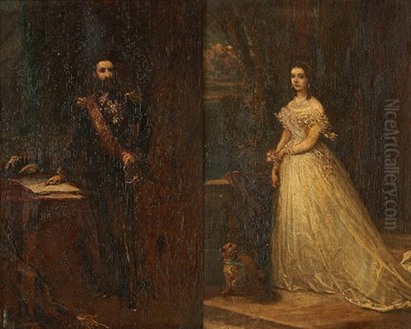 Esquisse Des Portraits De Ses Majestes Le Roi Et La Reine Des Belges Leopold Ii Et Marie-henriette (2 Works) - view 1