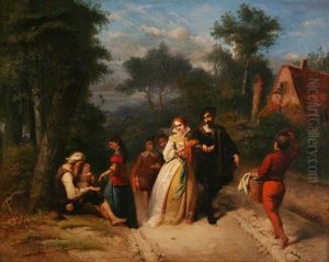 Compagnie Galante Se Promenant Et Passant Des Mendiants Au Bord De La Route