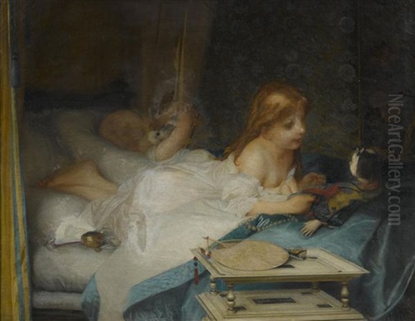 A Child And Doll On A Bed - view 1