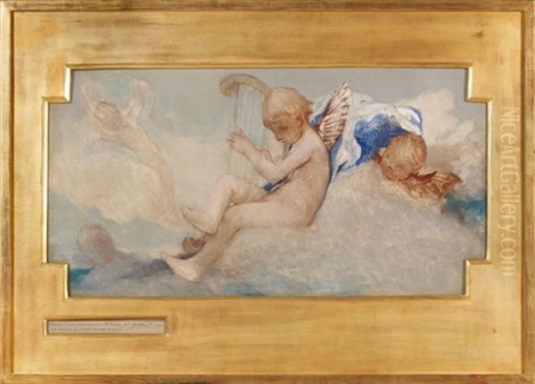 Ange A La Lyre Sur Une Nuee - view 1