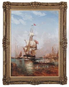 Ships With Piazza San Marco In Distance, Venice by Paul Charles Emmanuel Gallard-Lepinay