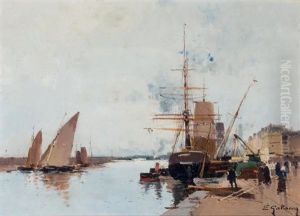 Trois Mats Sortant Du Port Voiles Deployees by Paul Charles Emmanuel Gallard-Lepinay