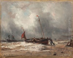 Kustenlandschaft Mit Booten Bei Aufziehendem Sturm by Paul Charles Emmanuel Gallard-Lepinay