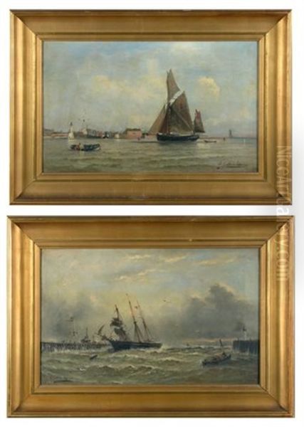Bateau Rentrant Au Port Par Temps Calme Et Par Tempete (pair) - view 1