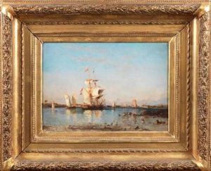 Bateaux Devant L'entree Du Port De La Rochelle by Paul Charles Emmanuel Gallard-Lepinay