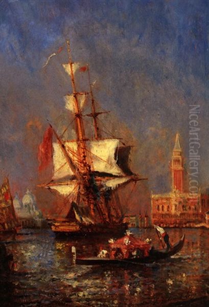 Segelschiff Und Eine Gondel Vor Dem Markusplatz In Venedig - view 1