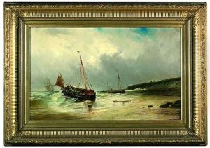 Unter Bewolktem Himmel Und Aus Sturmischer See Landen Fischerboote Am Strand