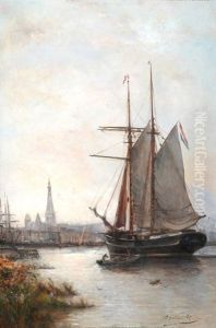 Ansicht Eines Franzosischen Hafens Mit Segelschiff Ansicht Eines Franzosischen Hafens Mit Segelschiff