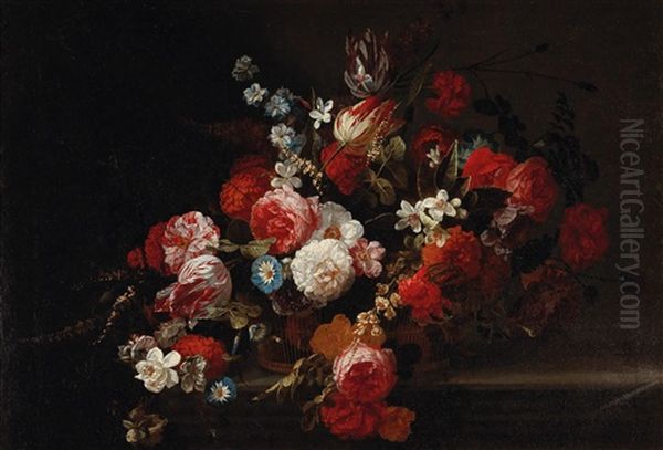 A Still Life Of Flowers In A Basket - view 1