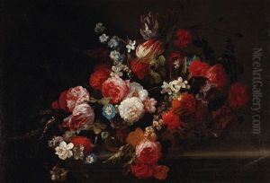 A Still Life Of Flowers In A Basket