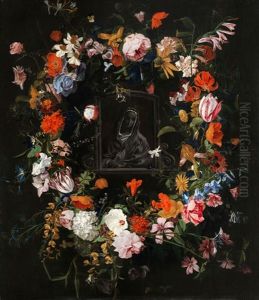 Madonnenbild Im Blumenkranz by Hieronymus Galle I