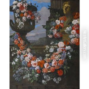 Stillleben Mit Blumengirlande, Kratervase Und Buste by Hieronymus Galle I