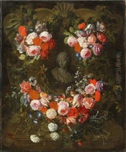 Buste De La Vierge En Grisaille Dans Une Couronne De Fleurs by Hieronymus Galle I