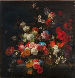 Grosser Blumenstrauss Mit Rosen, Schneeballen Und Tulpen by Hieronymus Galle I