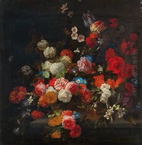 Reiches Blumenstillleben Mit Rosen, Schneeballen Und Tulpen by Hieronymus Galle I