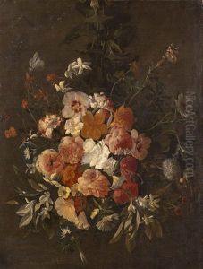Bouquet De Fleurs Suspendu Aux Papillons by Hieronymus Galle I