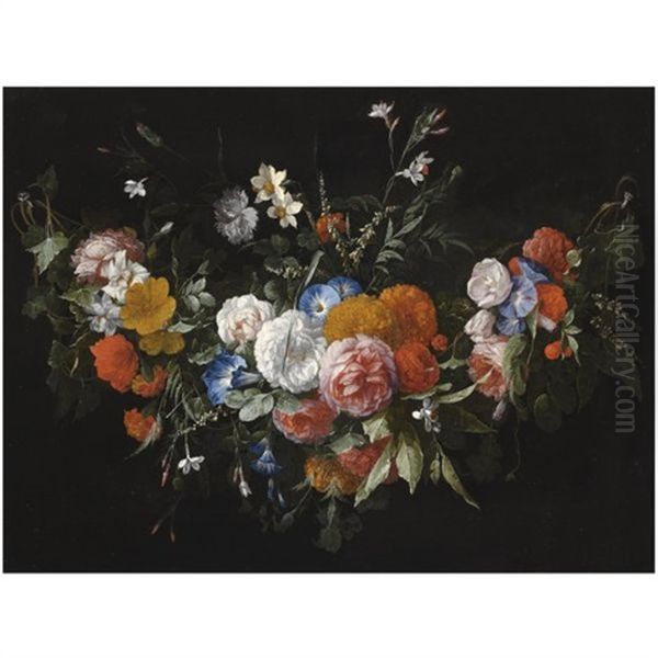 A Swag Of Flowers, Including Roses And Morning Glory - view 1