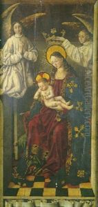 Vierge A L'enfant Couronnee Par Deux Anges by Fernando Gallego