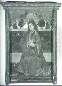 A Male Saint, Seated Small Full Length, Before A Garden Wall A Male Saint, Seated Small Full Length, Before A Garden Wall