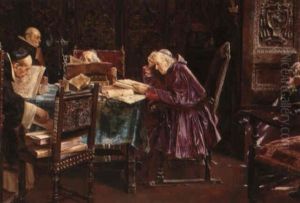 Cardinals In The Library by Jose Gallegos Y Arnosa
