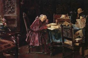 Cardinals In The Library by Jose Gallegos Y Arnosa